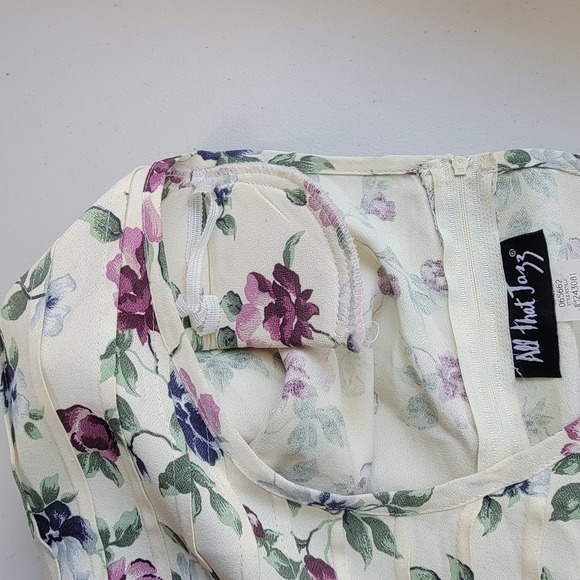 All That Jazz Floral Maxi Dress Women 5/6 Cream Purple Vintage Tie Back Crepe - Picture 7 of 7